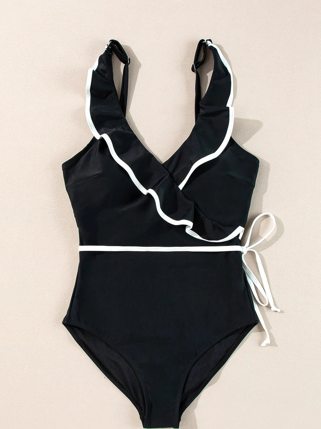 Ruffle Trim V - Neck One - Piece Swimsuit - ELC Fashion