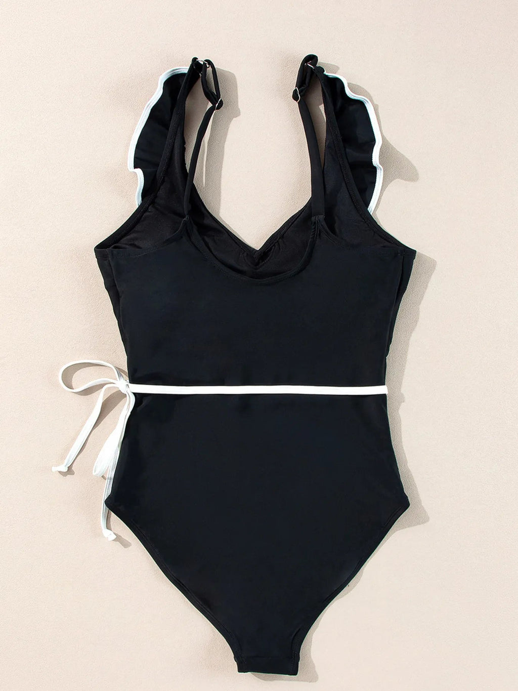 Ruffle Trim V - Neck One - Piece Swimsuit - ELC Fashion