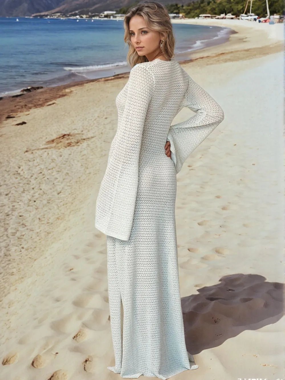 Slit Plunge Flare Sleeve Cover - Up Dress - ELC Fashion