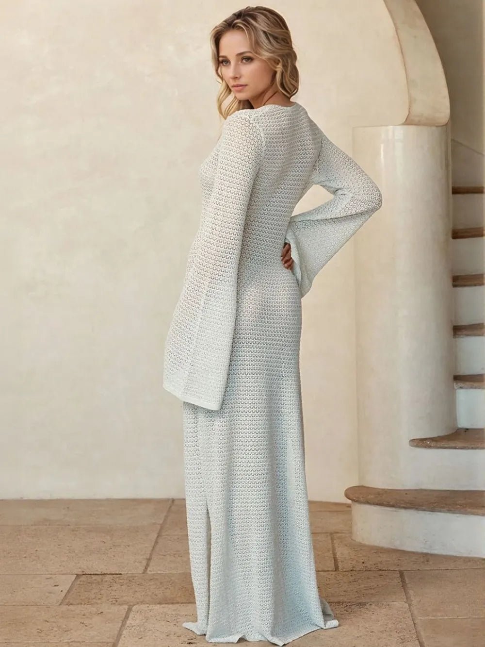 Slit Plunge Flare Sleeve Cover - Up Dress - ELC Fashion