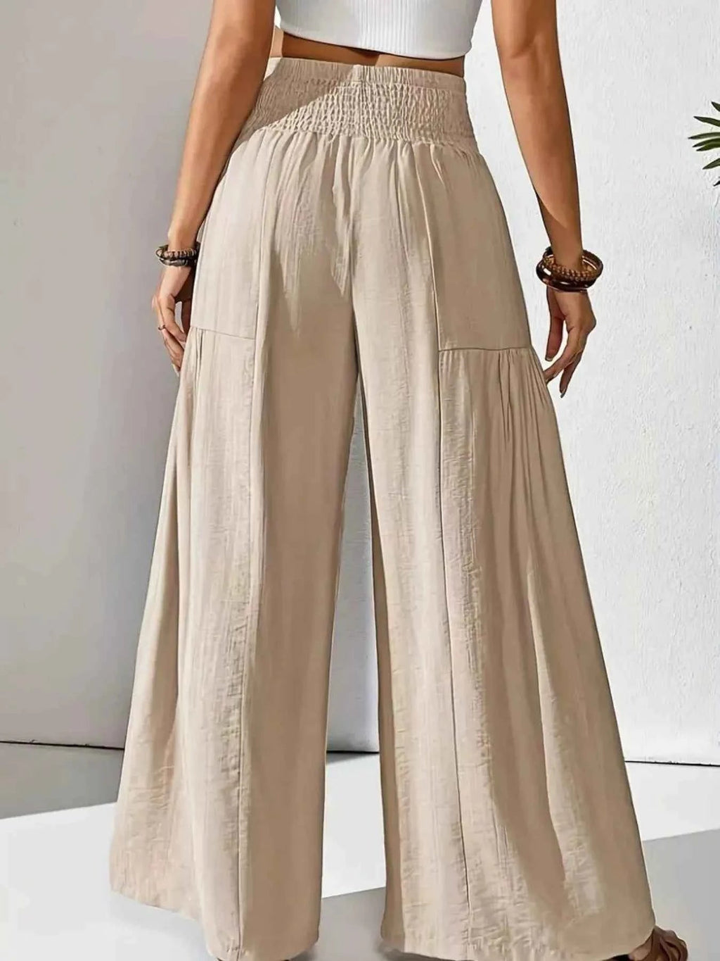 Smocked Waist Wide Leg Pants - ELC Fashion