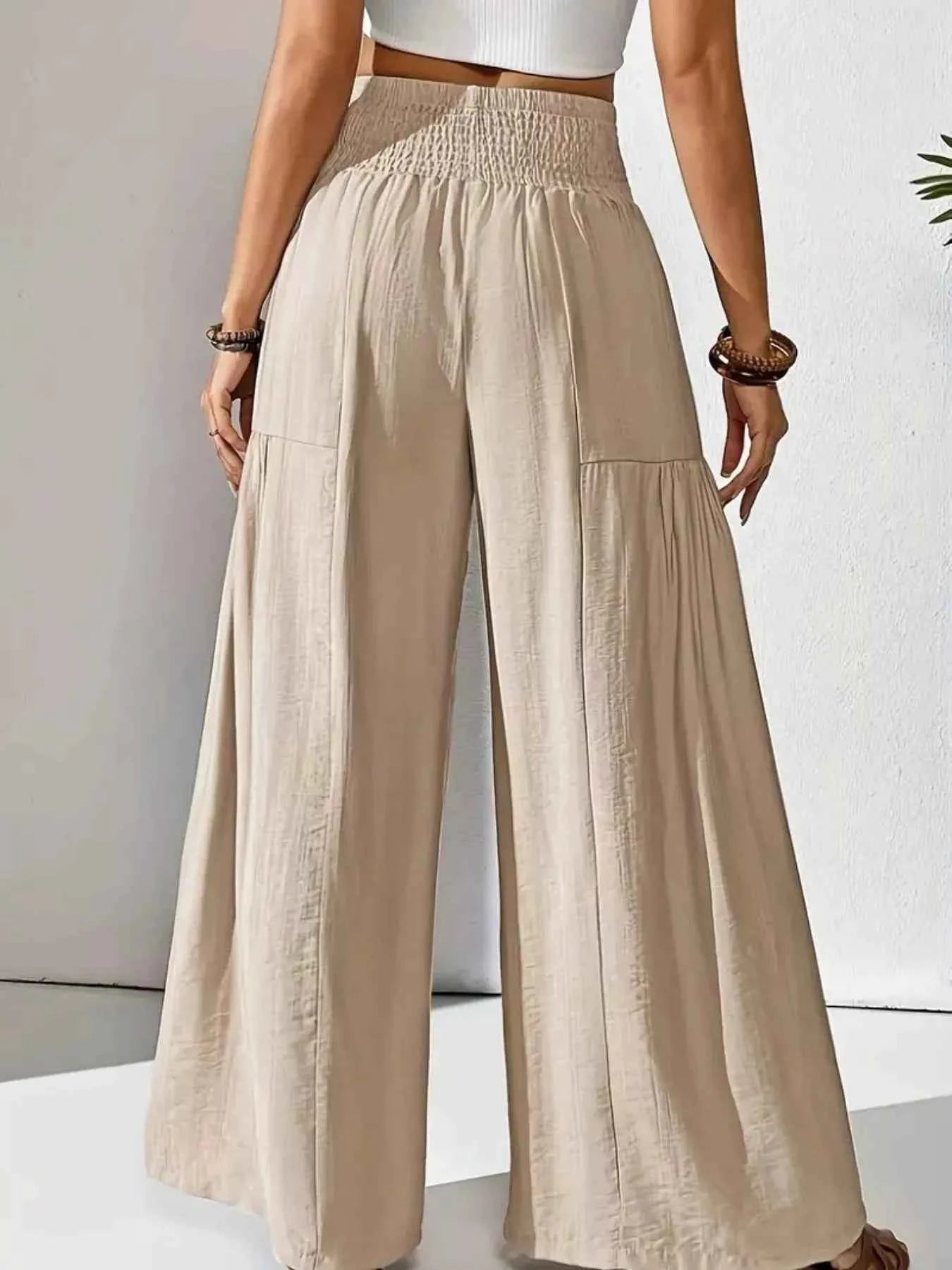 Smocked Waist Wide Leg Pants - ELC Fashion