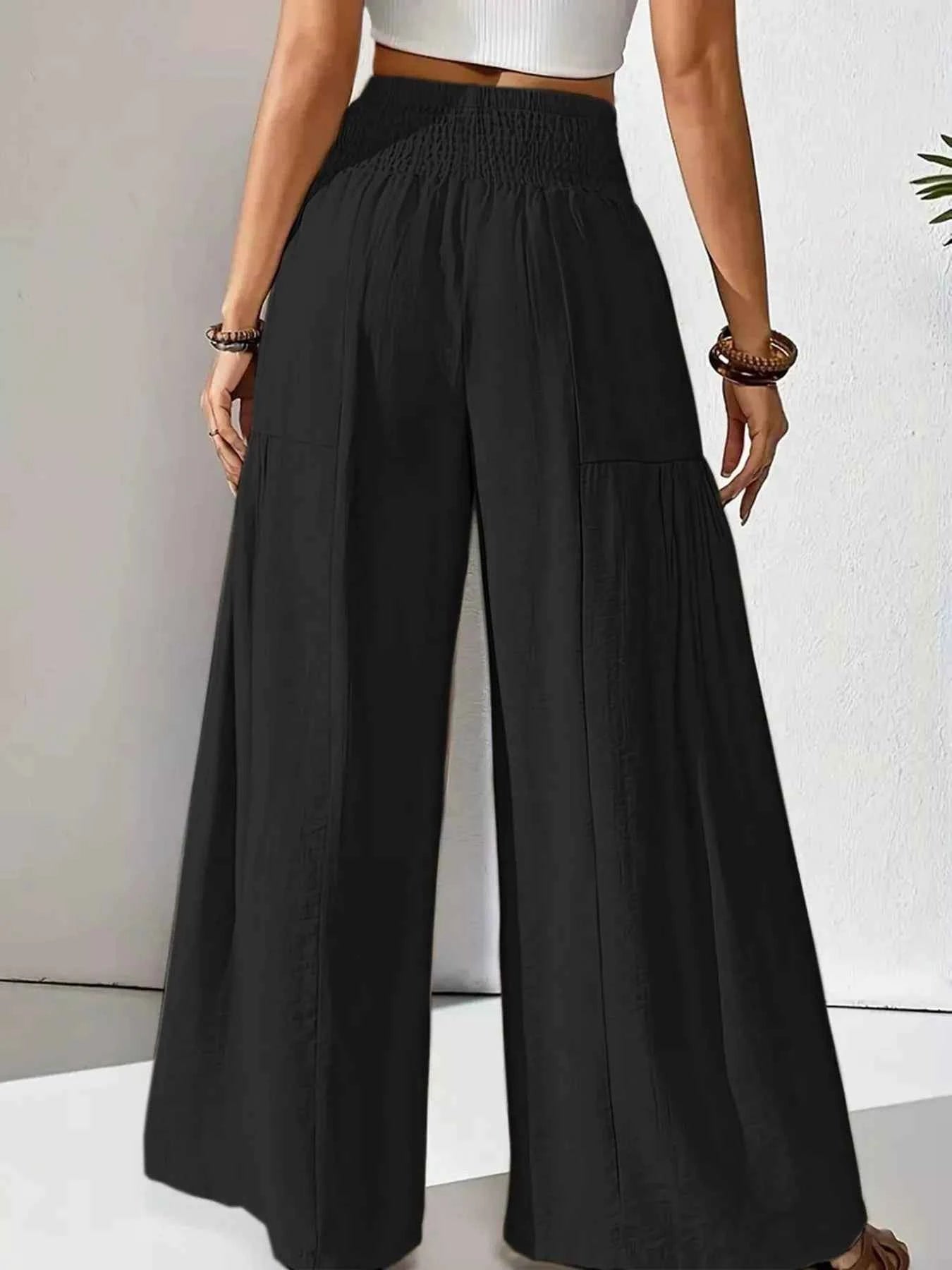 Smocked Waist Wide Leg Pants - ELC Fashion
