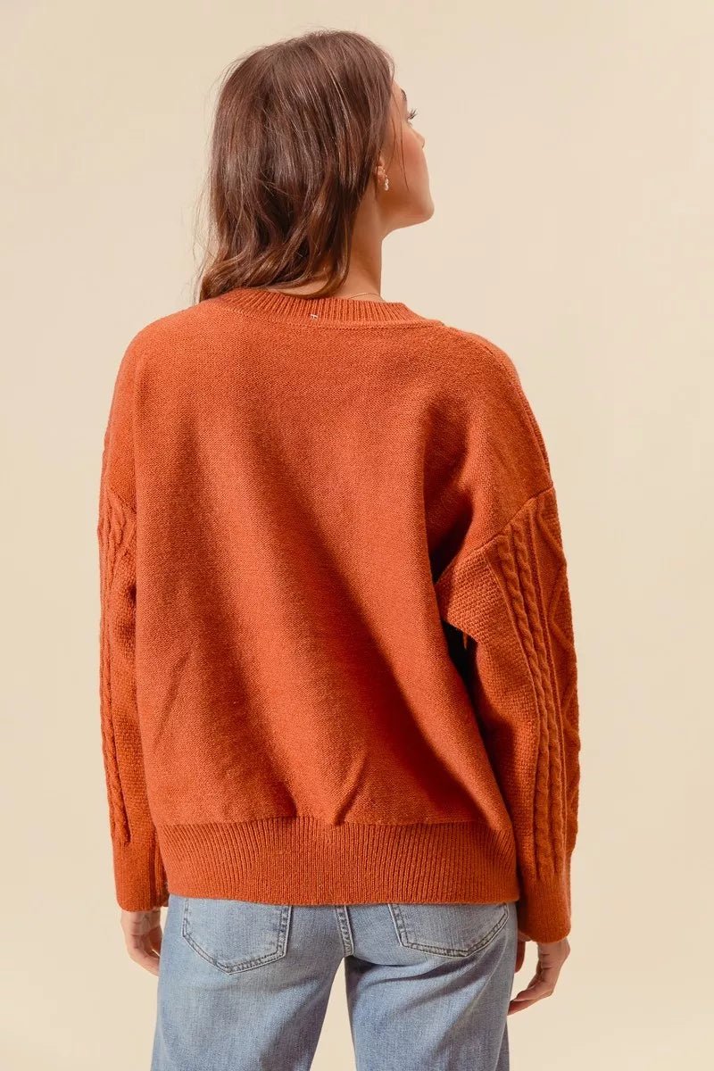 SO ME Embroidered Flower Cable Knitted Sweater - ELC Fashion