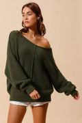 SO ME Loose Fit Exposed Seam Slouchy Boucle Sweater - ELC Fashion