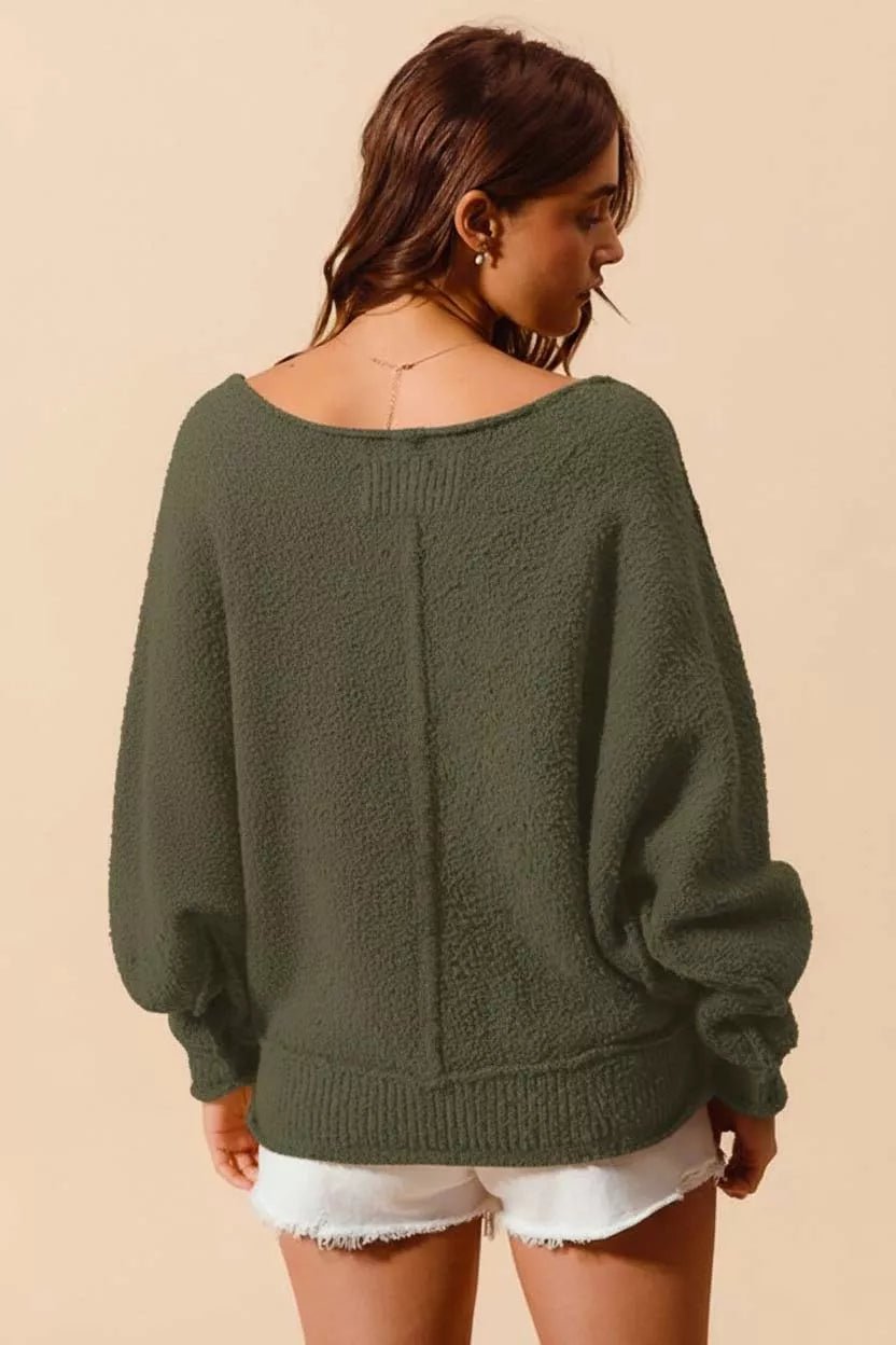 SO ME Loose Fit Exposed Seam Slouchy Boucle Sweater - ELC Fashion