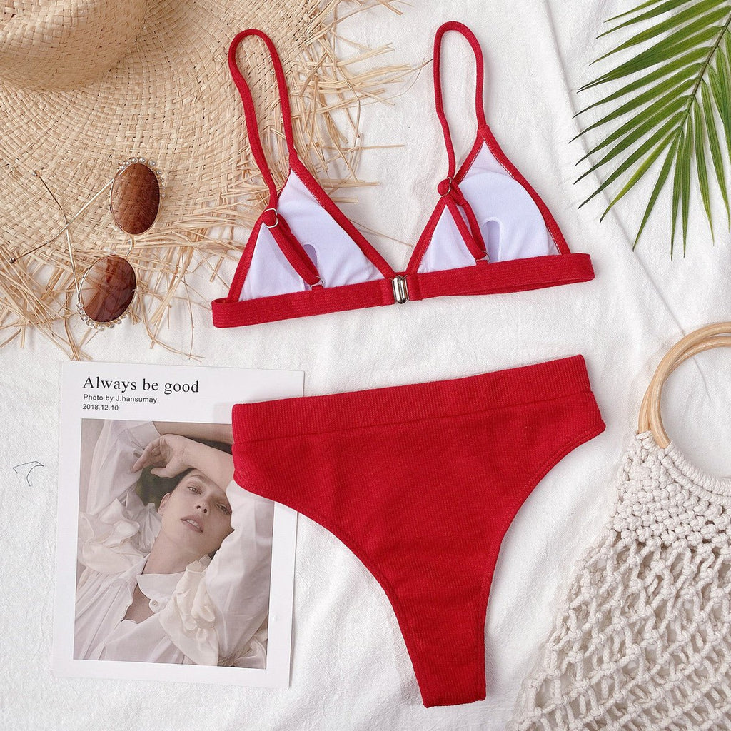 Spaghetti Strap Ribbed Bikini Set - ELC Fashion