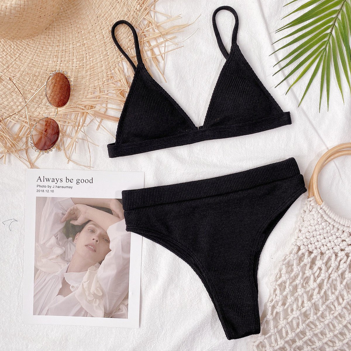 Spaghetti Strap Ribbed Bikini Set - ELC Fashion