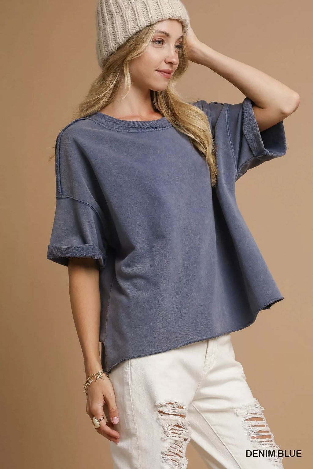 Umgee Mineral Wash Round Neck Top - ELC Fashion