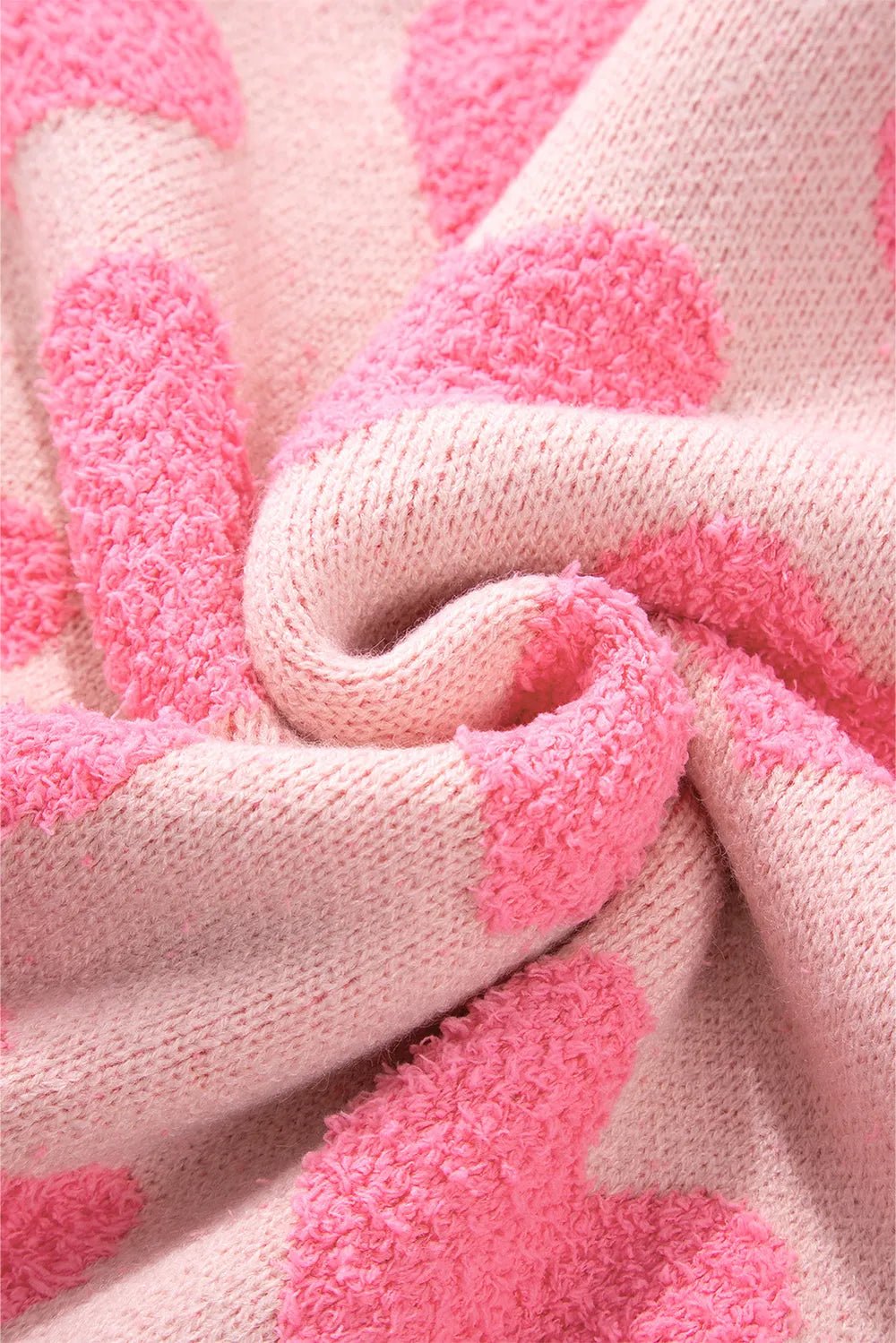 Valentine's Day Heart Jacquard Round Neck Sweater - ELC Fashion