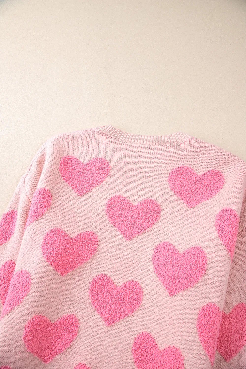 Valentine's Day Heart Jacquard Round Neck Sweater - ELC Fashion