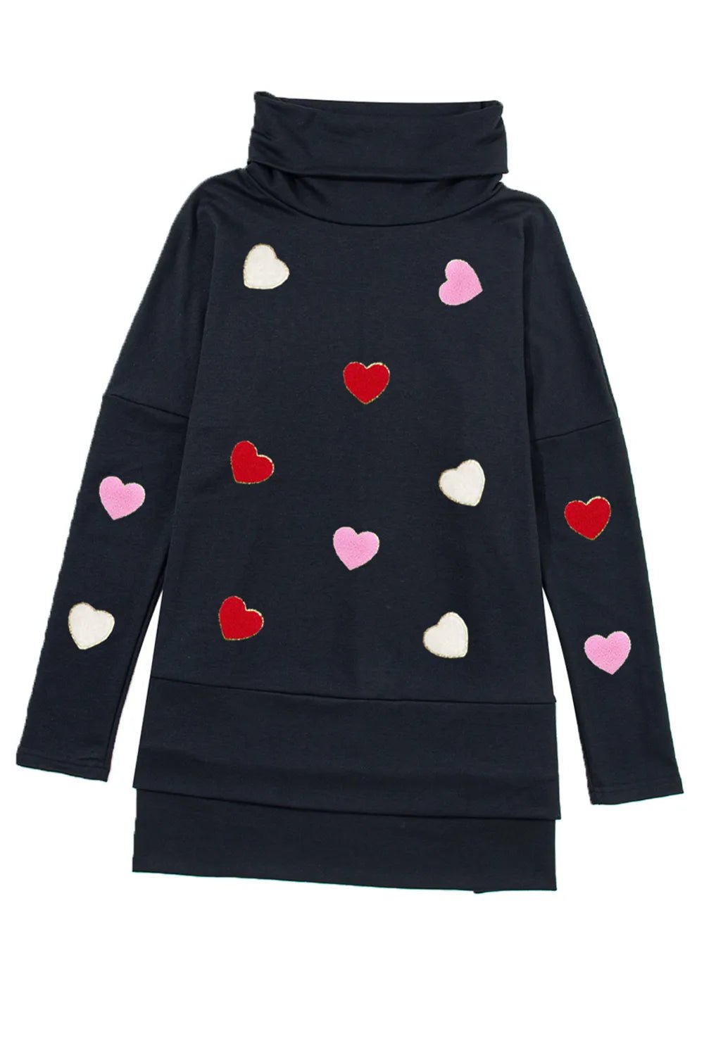 Valentine’s Day Heart Patched Turtleneck Long Sleeve Top - ELC Fashion
