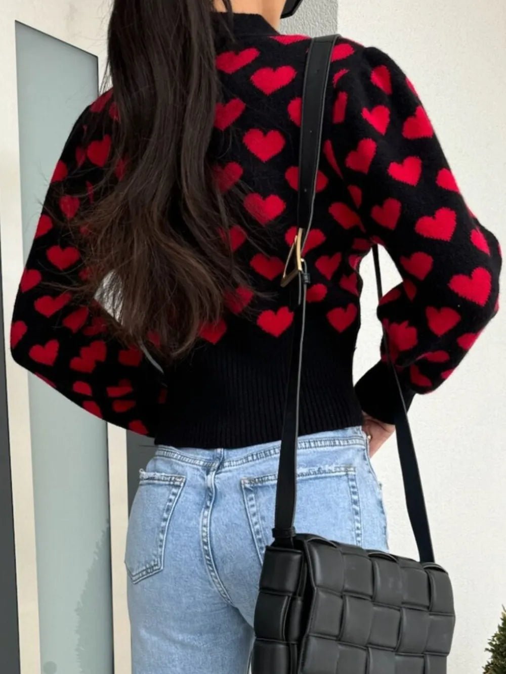 Valentine’s Day Heart V - Neck Cropped Cardigan - ELC Fashion