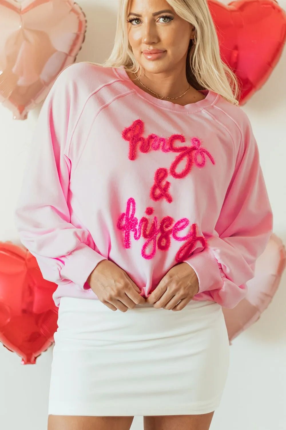 Valentine’s Day HUG AND KISSES Round Neck Sweatshirt - ELC Fashion