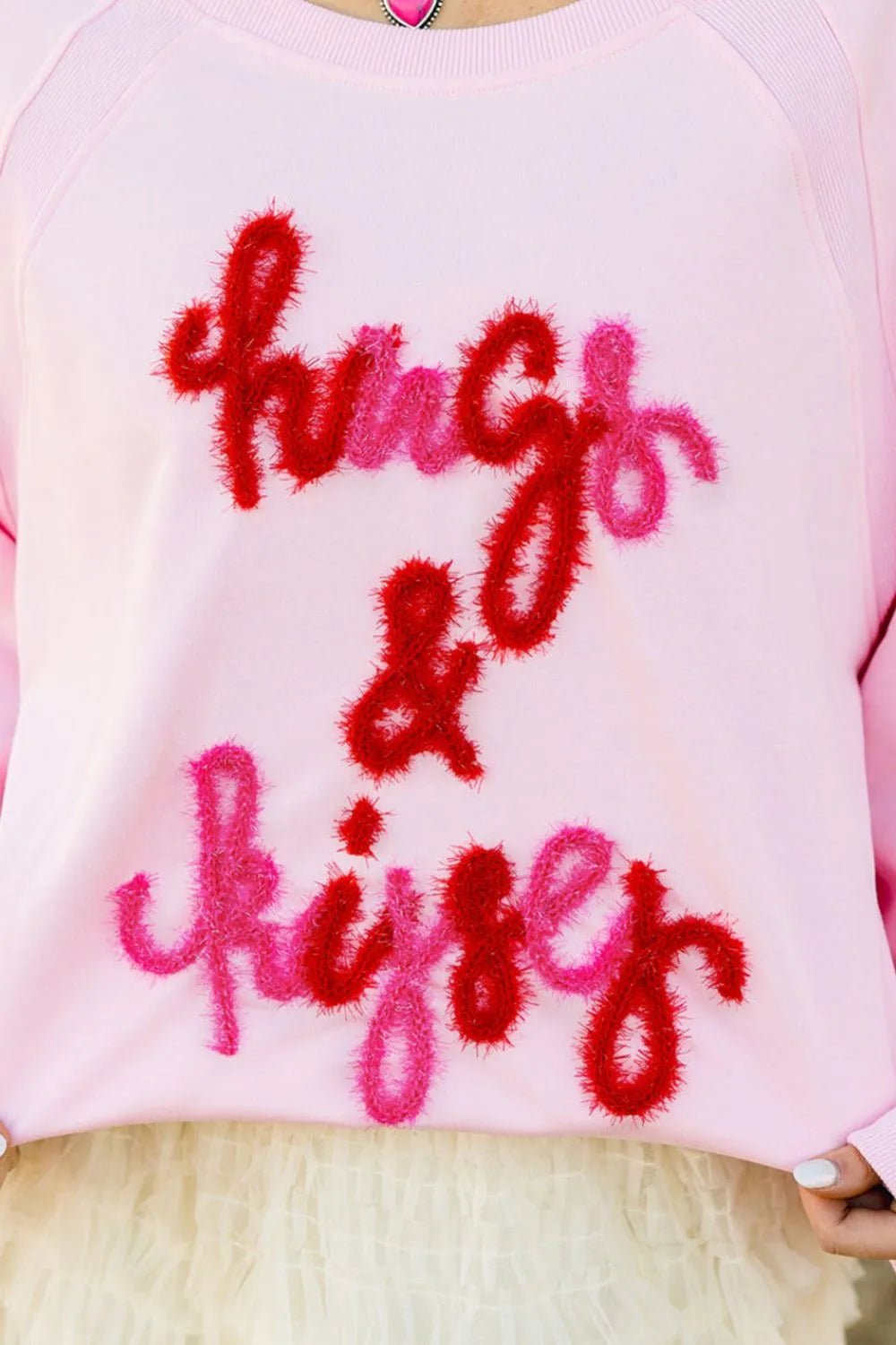 Valentine’s Day HUG AND KISSES Round Neck Sweatshirt - ELC Fashion