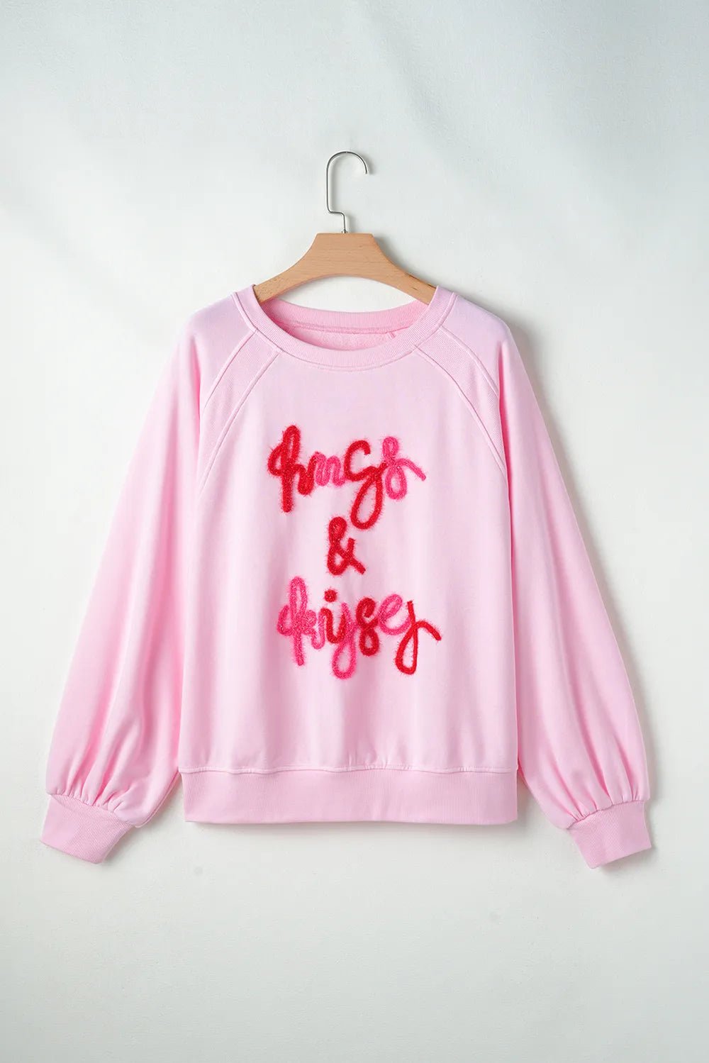Valentine’s Day HUG AND KISSES Round Neck Sweatshirt - ELC Fashion