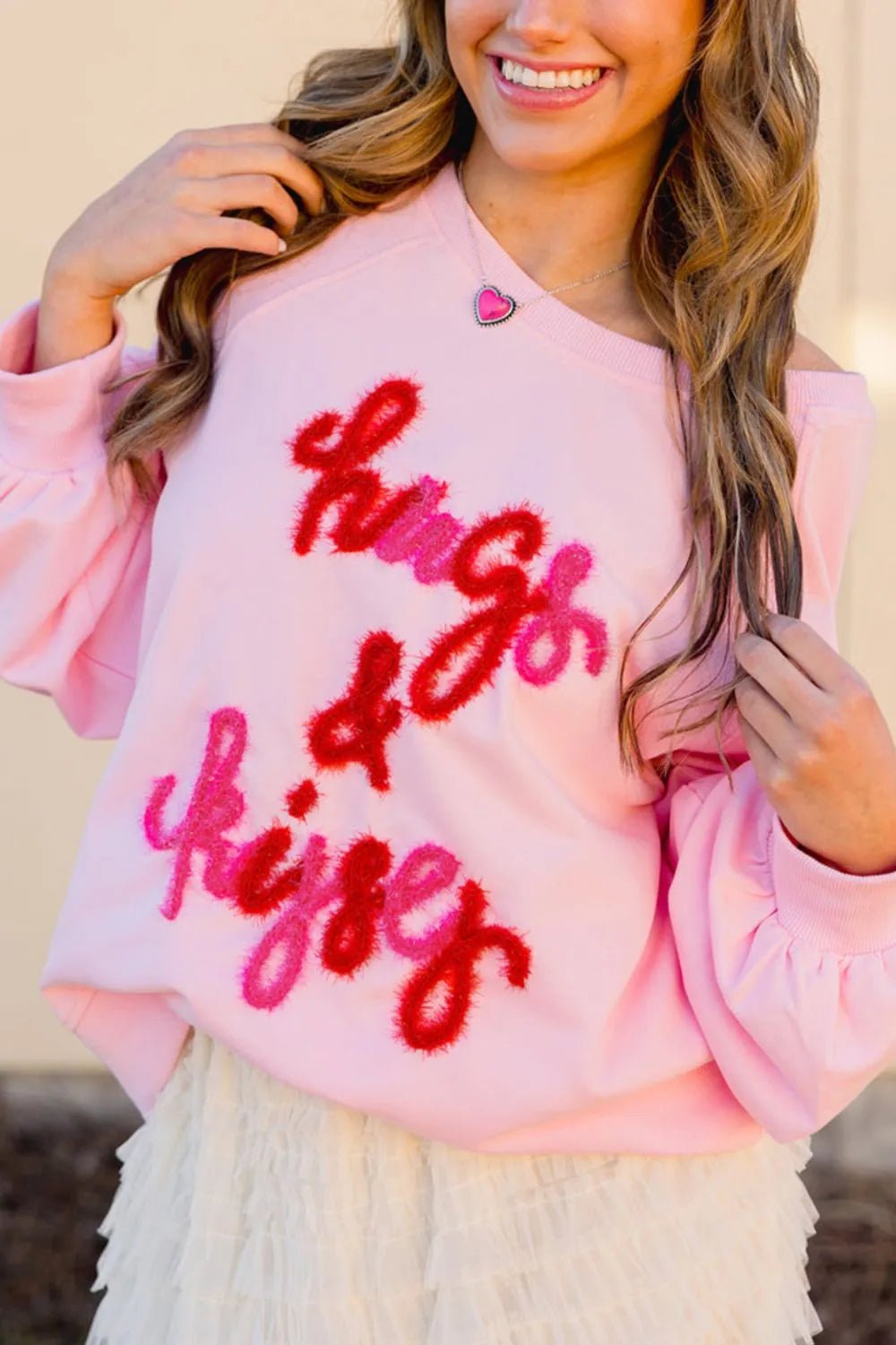 Valentine’s Day HUG AND KISSES Round Neck Sweatshirt - ELC Fashion