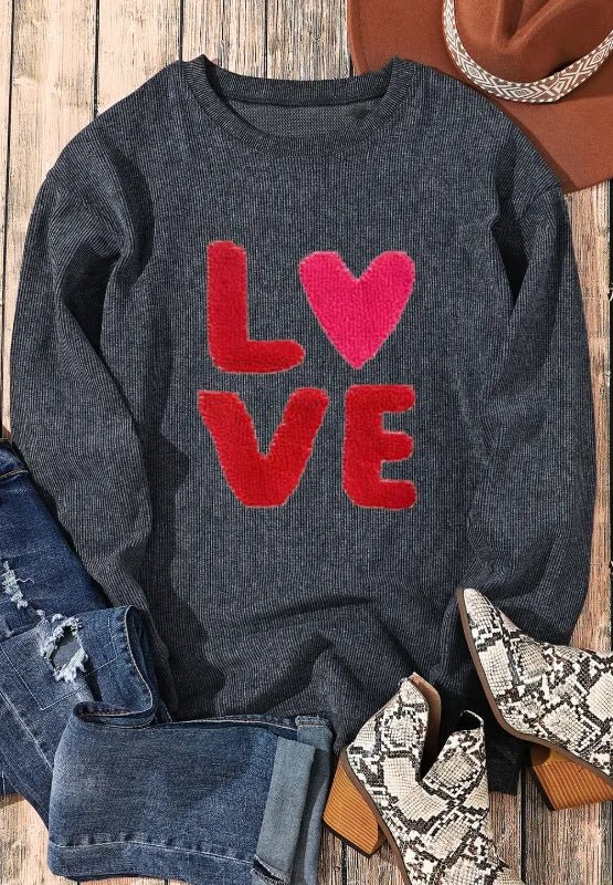 Valentine’s Day LOVE Round Neck Long Sleeve Sweatshirt - ELC Fashion