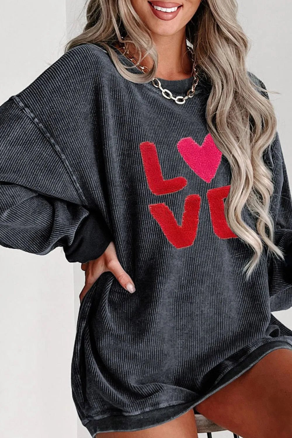 Valentine’s Day LOVE Round Neck Long Sleeve Sweatshirt - ELC Fashion