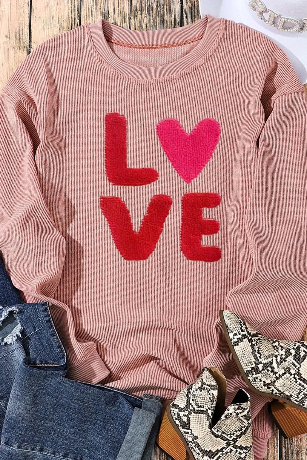 Valentine’s Day LOVE Round Neck Long Sleeve Sweatshirt - ELC Fashion