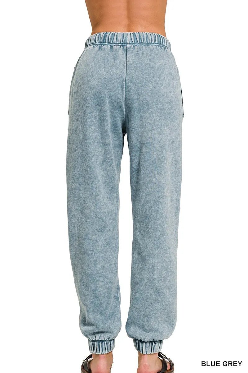 Zenana Acid Wash Fleece Sweatpants with Pockets - ELC Fashion