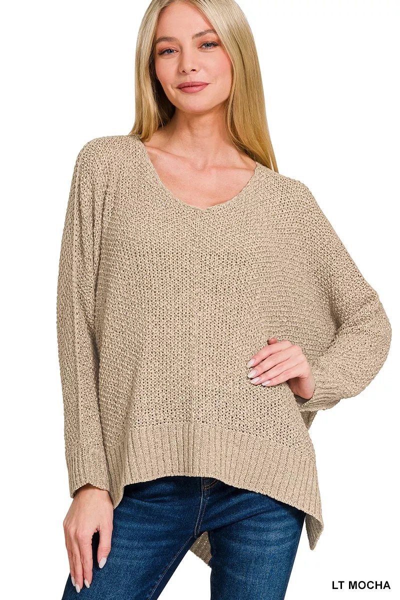 Zenana Dolman Sleeve V - Neck Sweater - ELC Fashion
