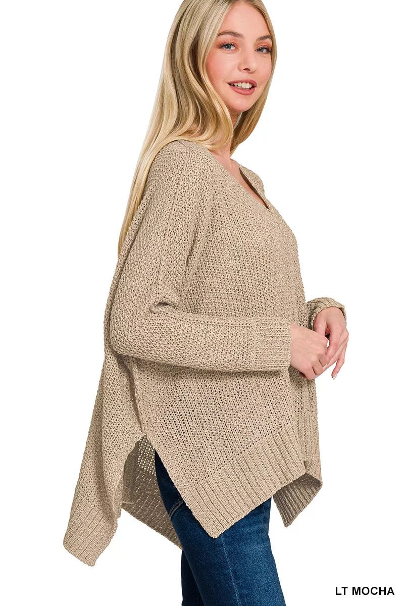 Zenana Dolman Sleeve V - Neck Sweater - ELC Fashion