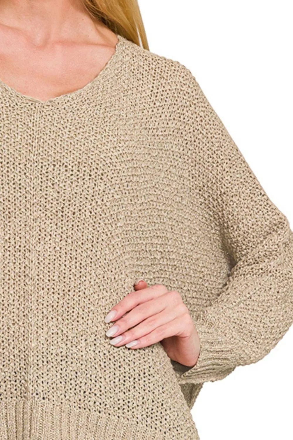 Zenana Dolman Sleeve V - Neck Sweater - ELC Fashion