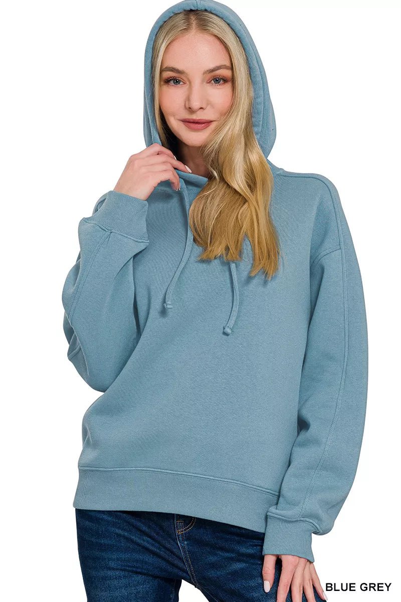 Zenana Drawstring Relaxed Fit Fleece Hoodie - ELC Fashion