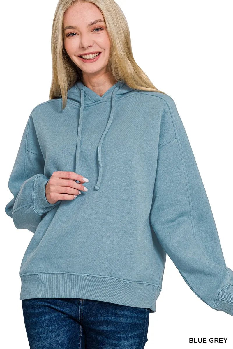 Zenana Drawstring Relaxed Fit Fleece Hoodie - ELC Fashion