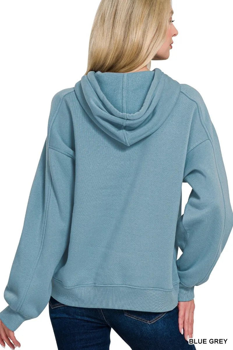 Zenana Drawstring Relaxed Fit Fleece Hoodie - ELC Fashion