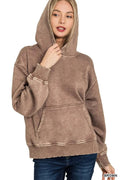 Zenana Fleece Acid Wash Kangaroo Pocket Hoodie - ELC Fashion