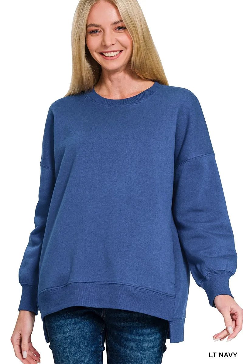 Zenana Fleece Hi - low Boyfriend Sweatshirts with Pockets - ELC Fashion