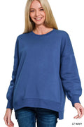 Zenana Fleece Hi - low Boyfriend Sweatshirts with Pockets - ELC Fashion