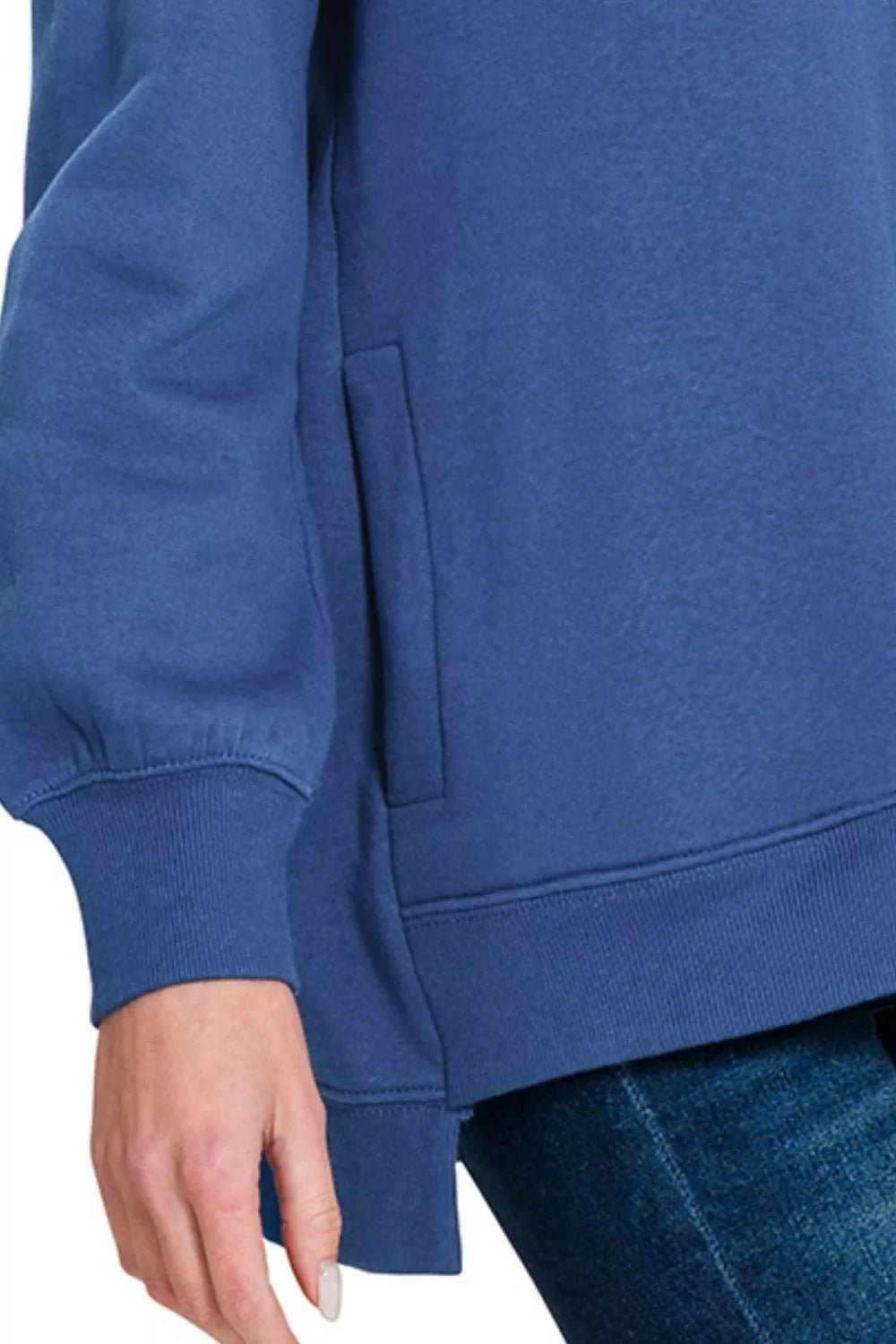 Zenana Fleece Hi - low Boyfriend Sweatshirts with Pockets - ELC Fashion