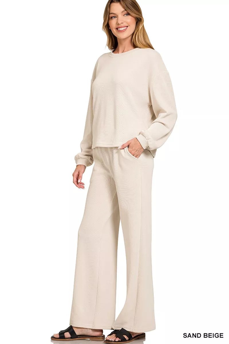 Zenana French Rib Pullover and Pants Set - ELC Fashion