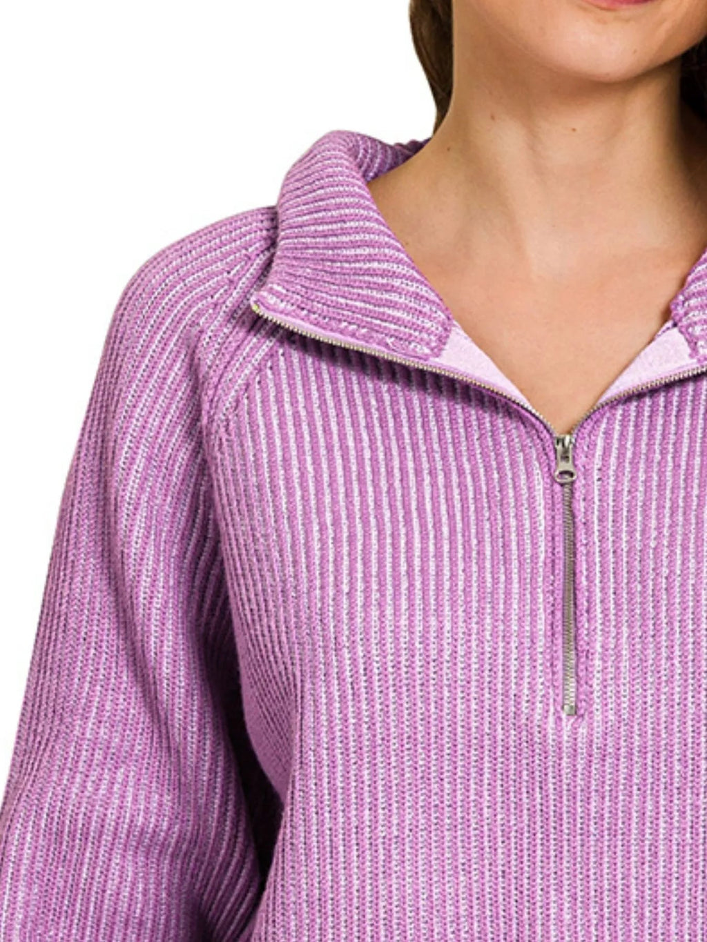 Zenana Ribbed Two Tone Half Zip Sweater - ELC Fashion