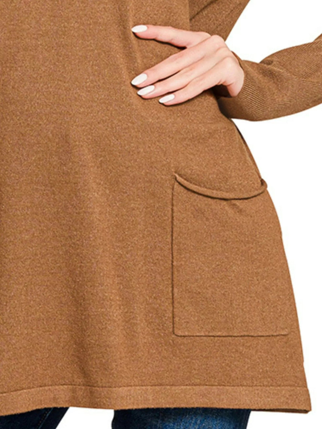 Zenana Viscose Long Sleeve Front Pockets Sweater - ELC Fashion